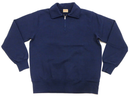 Whitesville Men's Collared Half-Zip Sweatshirt - Heavyweight Loopwheel Fleece, Made in Japan, Vintage-Inspired Athletic Wear (Toyo Enterprises WV69641 128 Navy)