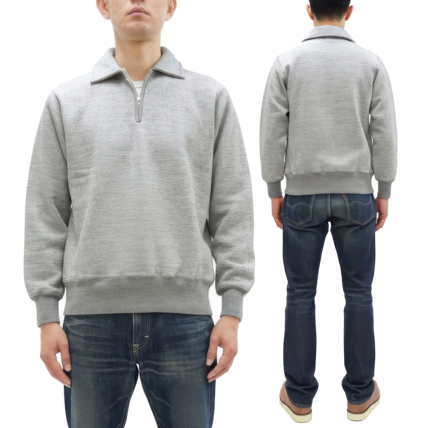 Whitesville Men's Collared Half-Zip Sweatshirt - Heavyweight Loopwheel Fleece, Made in Japan, Vintage-Inspired Athletic Wear (Toyo Enterprises WV69641 113 Heather Gray)