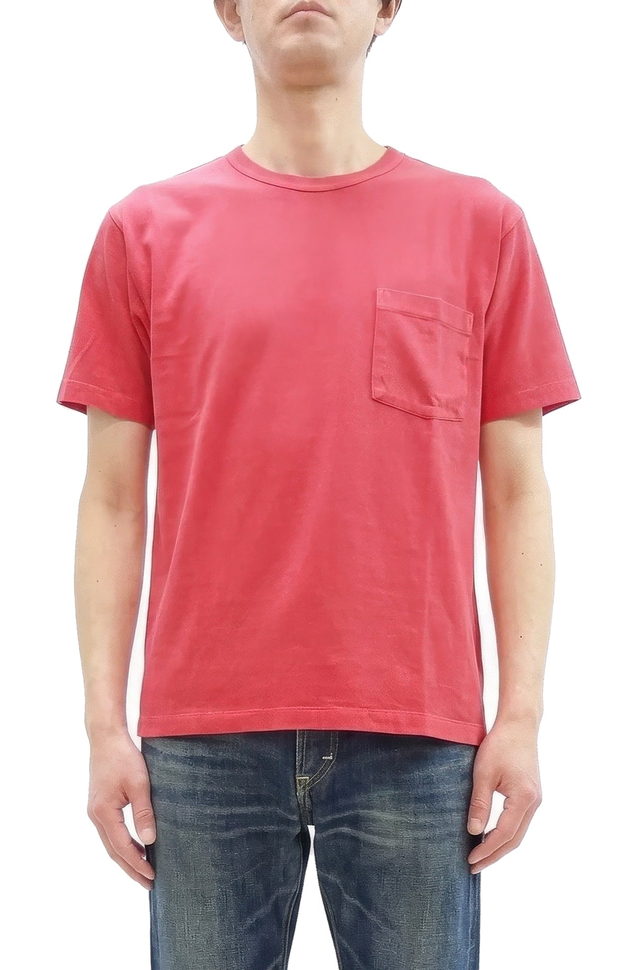 Whitesville Men's Short Sleeve Pigment-Dyed Pocket T-Shirt, Heavyweight Tubular Cotton Jersey Plain Tee, Made in Japan by Toyo Enterprises (WV79531 165 Faded Red)