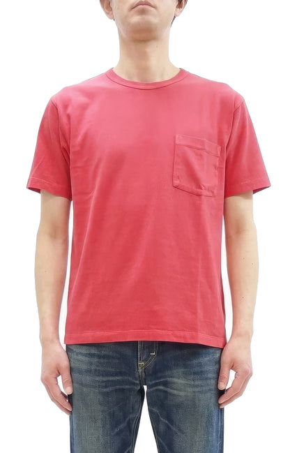 Whitesville Men's Short Sleeve Pigment-Dyed Pocket T-Shirt, Heavyweight Tubular Cotton Jersey Plain Tee, Made in Japan by Toyo Enterprises (WV79531 165 Faded Red)