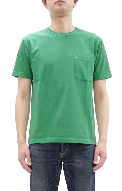 Whitesville Men's Short Sleeve Pigment-Dyed Pocket T-Shirt, Heavyweight Tubular Cotton Jersey Plain Tee, Made in Japan by Toyo Enterprises (WV79531 144 Faded Kelly Green)