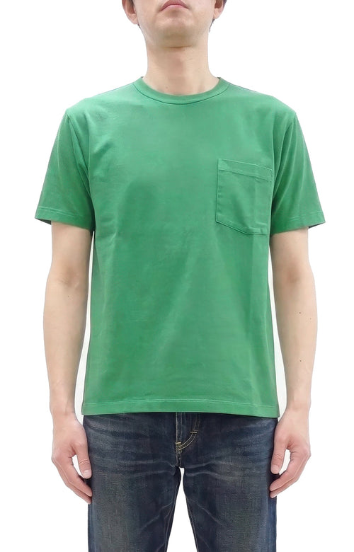 Whitesville Men's Short Sleeve Pigment-Dyed Pocket T-Shirt, Heavyweight Tubular Cotton Jersey Plain Tee, Made in Japan by Toyo Enterprises (WV79531 144 Faded Kelly Green)